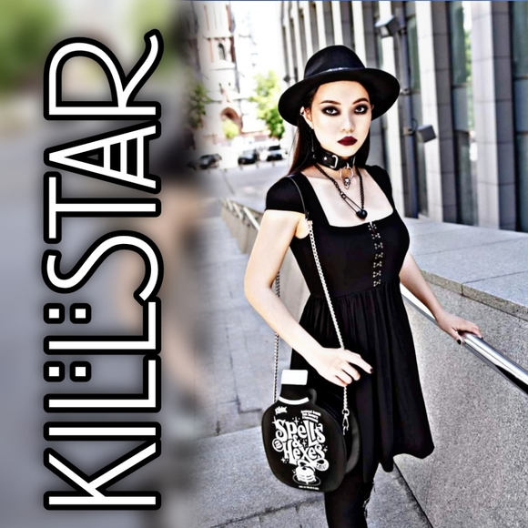 Killstar Black Crossbody Bag with Silver Chain - Picture 2 of 7